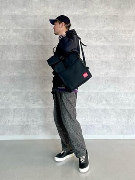 「Manhattan Portage（マンハッタンポーテージ）のSilvercup Backpack　-シルバーカップ バックパック-（バックパック/リュック）」を使った、Manhattan Portage Staffさん（メンズ・174cm）の冬コーディネート