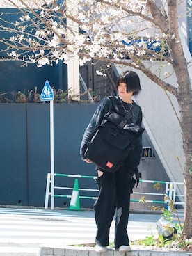 「Manhattan Portage（マンハッタンポーテージ）のSilvercup Backpack　-シルバーカップ バックパック-（バックパック/リュック）」を使った、Manhattan Portage Staffさん（レディース・160cm）の春コーディネート