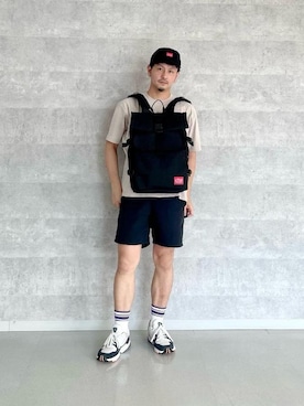 「Manhattan Portage（マンハッタンポーテージ）のSilvercup Backpack　-シルバーカップ バックパック-（バックパック/リュック）」を使った、Manhattan Portage Staffさん（メンズ・174cm）の夏コーディネート