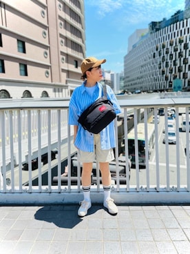 「通学スタイル」｜「アイテム（メッセンジャーバッグ）」を使った、Manhattan Portage Staffさん（レディース・163cm）の夏コーディネート