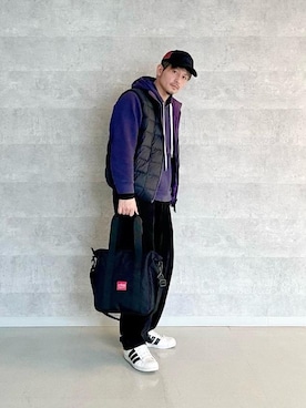 「通学スタイル」｜「アイテム（ダウンベスト）」を使った、Manhattan Portage Staffさん（メンズ・174cm）の冬コーディネート