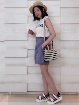 「Marc by Marc Jacobs（マークバイマークジェイコブス）のアイテム（ブレスレット）」を使った、tingtingさん（レディース・153cm）の夏コーディネート