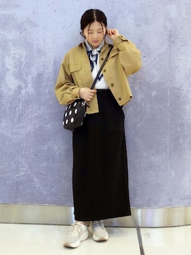 「ワッフルクルーネックＴ」｜「アイテム（その他アウター）」を使った、tingtingさん（レディース・153cm）の春コーディネート