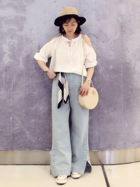 「ラウンドバッグ」｜「アイテム（帽子）」を使った、tingtingさん（レディース・153cm）の夏コーディネート