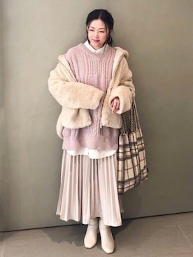 「LOWRYS FARM（ローリーズファーム）のストレッチヒールブーツ　851418（ブーツ）」を使った、tingtingさん（レディース・153cm）の冬コーディネート