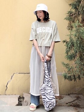 「Heather（ヘザー）のアソートクロップドＴシャツ　948601（Tシャツ/カットソー）」を使った、tingtingさん（レディース・153cm）の夏コーディネート