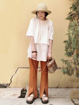 「Heather（ヘザー）のアソートクロップドＴシャツ　948601（Tシャツ/カットソー）」を使った、tingtingさん（レディース・153cm）の夏コーディネート