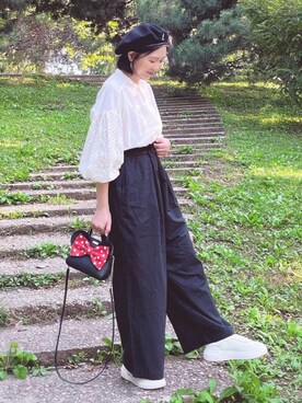 「レースブラウス」｜「アイテム（ハンチング/ベレー帽）」を使った、tingtingさん（レディース・153cm）の秋コーディネート