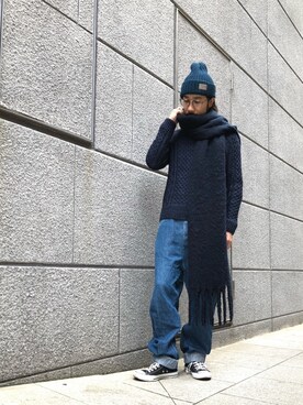 「Johnbull Private labo（ジョンブルプライベートラボ）のアイテム（ニット/セーター）」を使った、AKさん（メンズ・168cm）の秋コーディネート