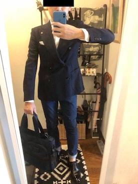 「アイテム（ビジネスバッグ、ブルー系）」を使った、ドログバさん（メンズ・167cm）の秋コーディネート