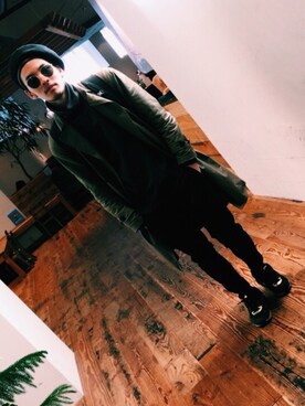 「AIR MAX」｜「アイテム（ハンチング/ベレー帽）」を使った、KENTAHASHIMOTOさん（メンズ・170cm）の冬コーディネート
