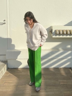 「PUBLIC TOKYO（パブリックトウキョウ）のアイテム（ノーカラージャケット）」を使った、田村紗菜さん（レディース・154cm）の冬コーディネート