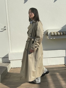 「PUBLIC TOKYO（パブリックトウキョウ）のアームスリットオーバーシャツ /ウォッシャブル（シャツ/ブラウス、ブルー系）」を使った、田村紗菜さん（レディース・154cm）の冬コーディネート