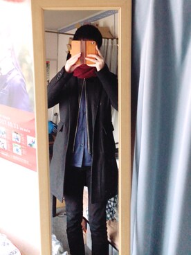 「improves（インプローブス）のアイテム（チェスターコート）」を使った、あきとさん（メンズ・175cm）の冬コーディネート