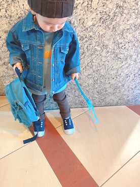 「子供服」｜「アイテム（デニムジャケット）」を使った、bobomiさん（キッズ・90cm）の冬コーディネート