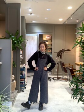 「DHOLIC（ディーホリック）のアイテム（オールインワン・サロペット）」を使った、skrさん（レディース・156cm）の冬コーディネート