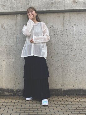 「w closet（ダブルクローゼット）のテレコボーダータンクトップ（タンクトップ）」を使った、ikuさん（レディース・164cm）の春コーディネート