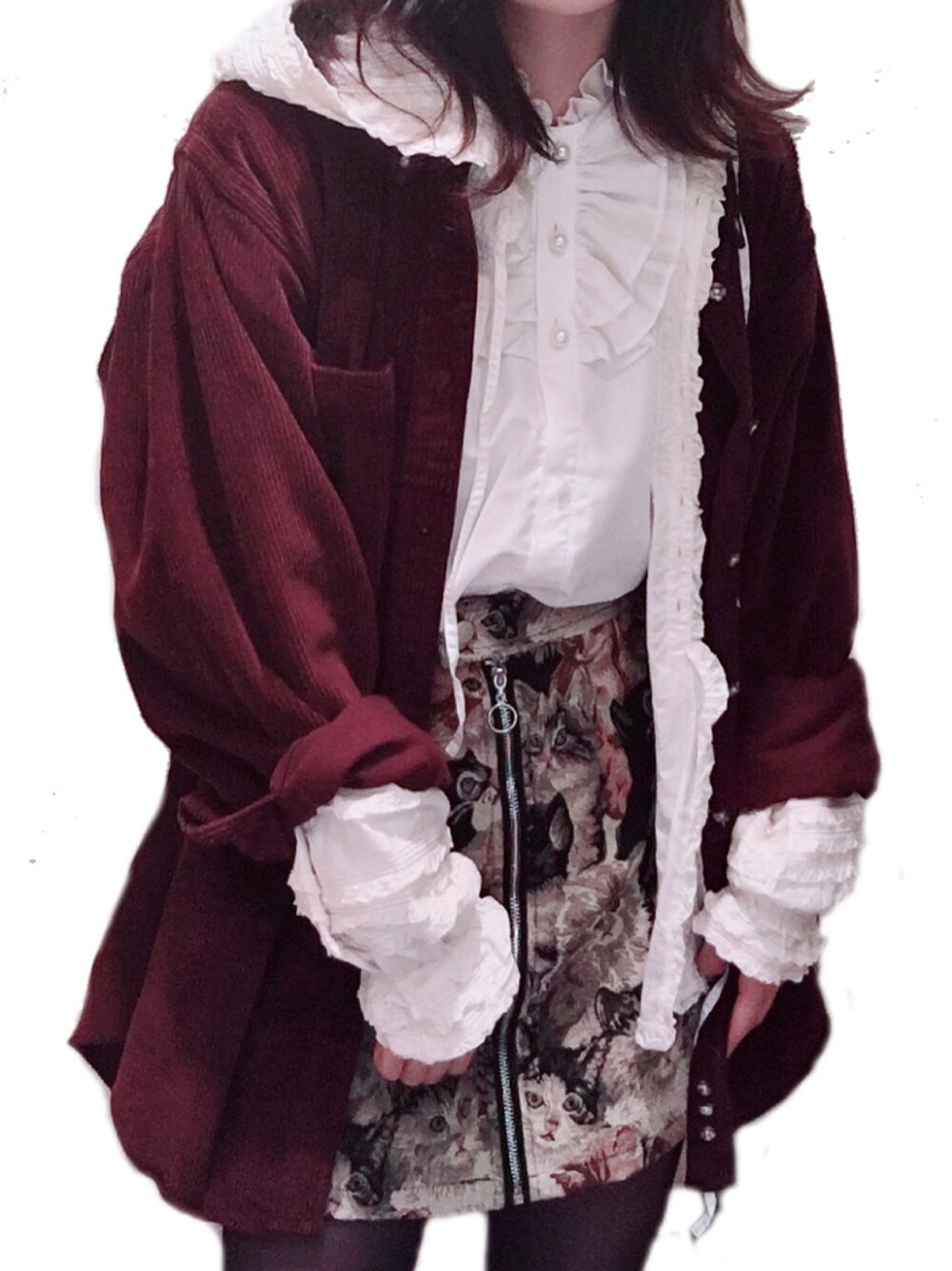 「INGEBORG、SPINNS、used、古着」｜「SPINNSのアイテム（ジャケット/アウター、レッド系）」を使った、ありすさん（レディース・160cm）の秋コーディネートの1枚目の写真