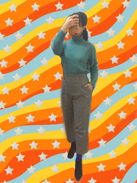 「カシミヤ」｜「アイテム（チノパンツ）」を使った、うさぎちゃんさん（レディース・173cm）の秋コーディネート