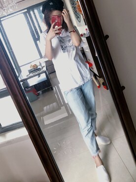 「休闲」｜「アイテム（スリッポン）」を使った、啃着月亮喝汽水さん（レディース・165cm）の夏コーディネート