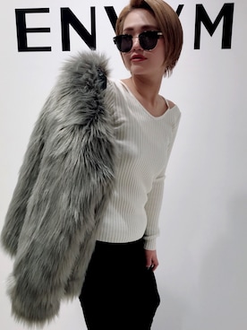「ENVYM（アンビー）のアイテム（ライダースジャケット）」を使った、Mutsumiさん（レディース・158cm）の秋コーディネート