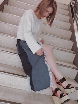 「アイテム（デニムスカート）」を使った、Mutsumiさん（レディース・158cm）の春コーディネート