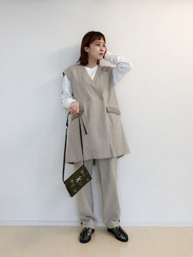 「袖プリント」｜「アイテム（ジャケット/アウター）」を使った、あべ のぞみさん（レディース・158cm）の冬コーディネート