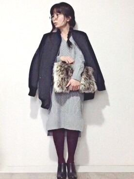 「ROPE' PICNIC（ロペピクニック）のアイテム（MA-1）」を使った、__aki__さん（レディース・153cm）の冬コーディネート
