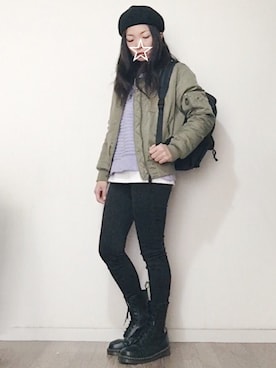 「レースアップシューズ」｜「アイテム（MA-1）」を使った、__aki__さん（レディース・153cm）の冬コーディネート