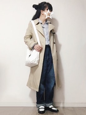 「ウエストイン」｜「アイテム（トレンチコート）」を使った、__aki__さん（レディース・153cm）の冬コーディネート