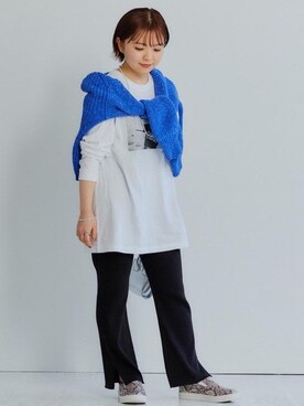 「green label relaxing（グリーンレーベルリラクシング）のSC メタルパール ロング ネックレス（ネックレス）」を使った、bataさん（レディース・150cm）の冬コーディネート