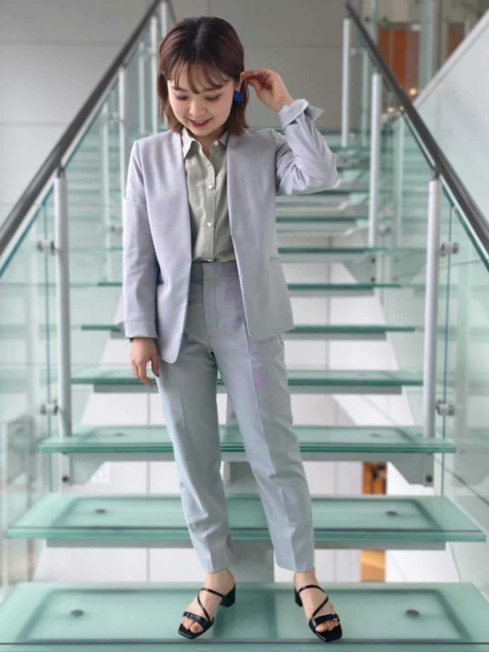 希少✨【ワークトリップアウトグリーンレーベル】ノーカラージャケットパンツ セット 希少✨【ワークトリップアウトグリーンレーベル】ノーカラー