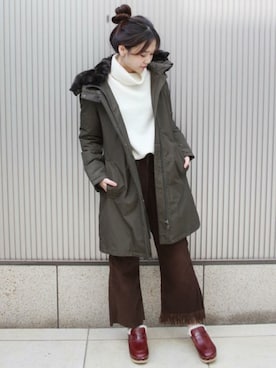 「WOOLRICH（ウールリッチ）のアイテム（ダウンジャケット/コート）」を使った、tokuhiroさん（レディース・164cm）の秋コーディネート