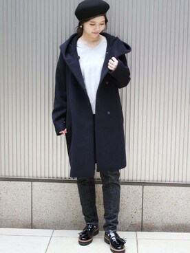 「フードコート」｜「アイテム（ハンチング/ベレー帽）」を使った、tokuhiroさん（レディース・164cm）の冬コーディネート