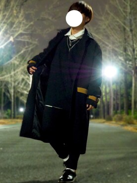 「KUUUPY」｜「アイテム（ステンカラーコート）」を使った、kanataさん（メンズ・165cm）の冬コーディネート