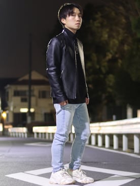 「LIDNM（リドム）のアイテム（ライダースジャケット）」を使った、kanataさん（メンズ・165cm）の冬コーディネート