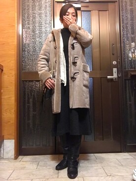 「Mila Owen（ミラオーウェン）のアイテム（ムートンコート）」を使った、かのんさん（レディース・155cm）の冬コーディネート