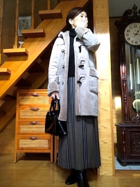 「ラップスカート」｜「アイテム（ムートンコート）」を使った、かのんさん（レディース・155cm）の冬コーディネート