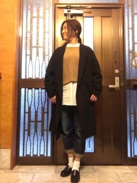 「靴下チラ見せ」｜「アイテム（チェスターコート）」を使った、かのんさん（レディース・155cm）の冬コーディネート