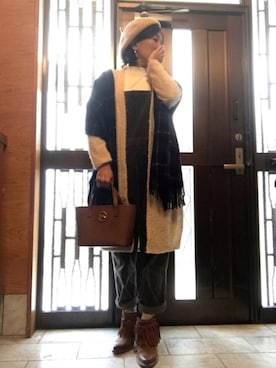 「mysty woman（ミスティウーマン）のアイテム（サロペット/オーバーオール）」を使った、かのんさん（レディース・155cm）の冬コーディネート