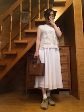 「レースタンクトップ」｜「アイテム（その他）」を使った、かのんさん（レディース・155cm）の夏コーディネート