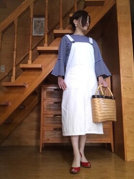 「マリンコーデ」｜「アイテム（オールインワン・サロペット）」を使った、かのんさん（レディース・155cm）の春コーディネート