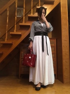 「JOHNNY MOKE（ジョニーモーク）のアイテム」を使った、かのんさん（レディース・155cm）の夏コーディネート