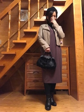 「ハイネックトップス」｜かのんさん（レディース・155cm）の冬コーディネート