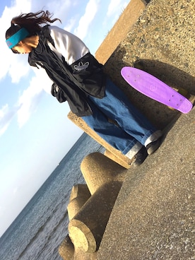 「海」｜「アイテム（ナイロンジャケット）」を使った、wakapiさん（レディース・153cm）の夏コーディネート