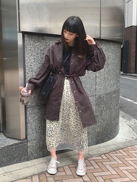 「179/WG（イチナナキュウダブルジー）のアイテム（シャツワンピース）」を使った、由布菜月（ゆふなつき）さん（レディース・166cm）の秋コーディネート
