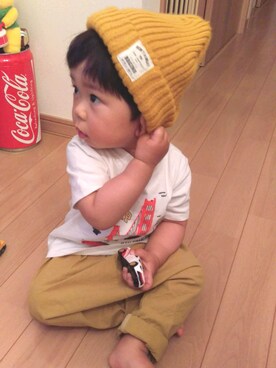 「1歳半」｜「アイテム（ニットキャップ/ビーニー）」を使った、あお02さん（キッズ・80cm）の春コーディネート