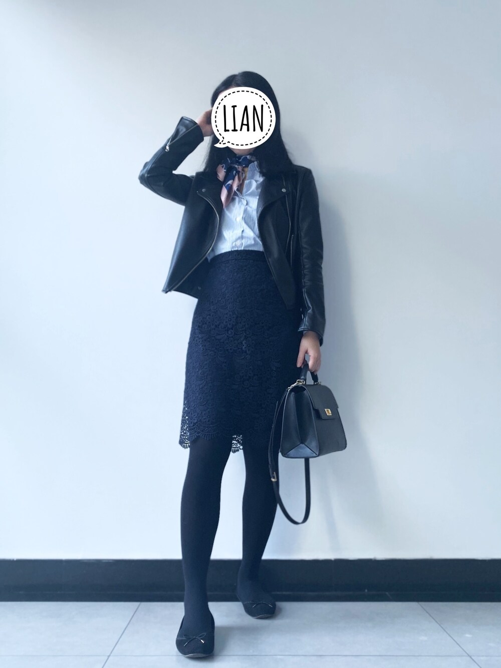 「ユニクロ、UNIQLO、GU、ootd、基础款、通勤穿搭、程序媛今天穿什么、程序员的ootd」｜「GUのアイテム（ライダースジャケット、ブラック系）」を使った、parkerさん（レディース・162cm）の秋コーディネートの1枚目の写真