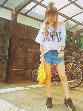 「selectshop amieのアイテム（Tシャツ/カットソー、ホワイト系）」を使った、ckgrskさん（レディース・161cm）の夏コーディネート