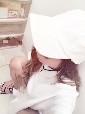 「GU（ジーユー）のアイテム（キャップ、ホワイト系）」を使った、ckgrskさん（レディース・161cm）の夏コーディネート